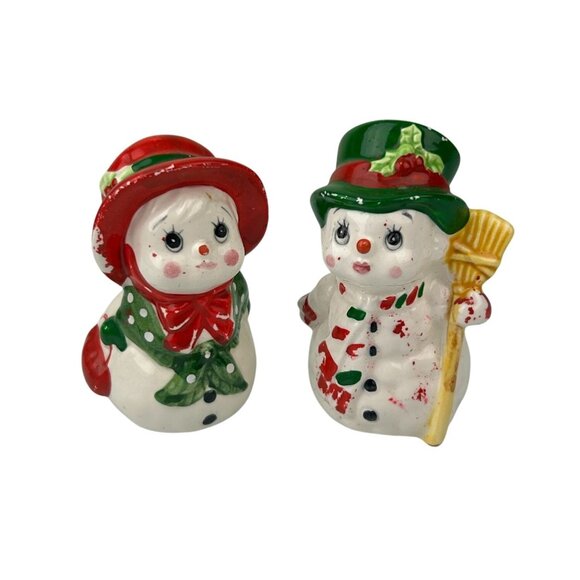 Lefton Vintage Snowman Salt & Pepper Shakers Christmas Holiday Decor Korea READ - Picture 1 of 16